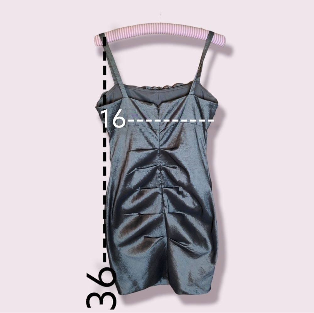 R&M RICHARDS Ruched Silver Rose Ruffle Midi Cocktail Dress - Picture 12 of 13
